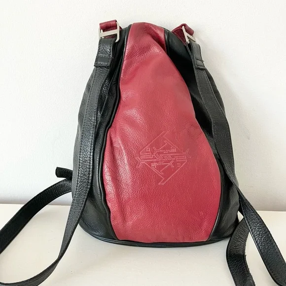 Anita Jackel Natural Leather Sling Turtle Backpack Red Black Canadian Made - Picture 11 of 11